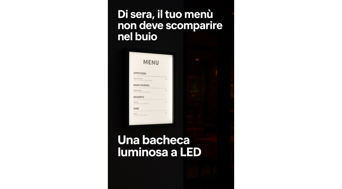 SE HAI UN RISTORANTE, NON PUOI FARE A MENO DI UNA BACHECA LUMINOSA PER EVIDENZIARE IL MENU ANCHE AL BUIO