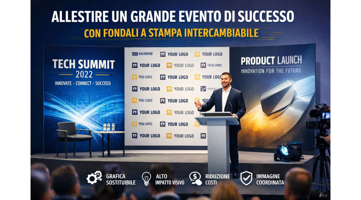 COME ORGANIZZARE UN EVENTO DI SUCCESSO UTILIZZANDO I FONDALI CON STAMPA INTERCAMBIABILE 