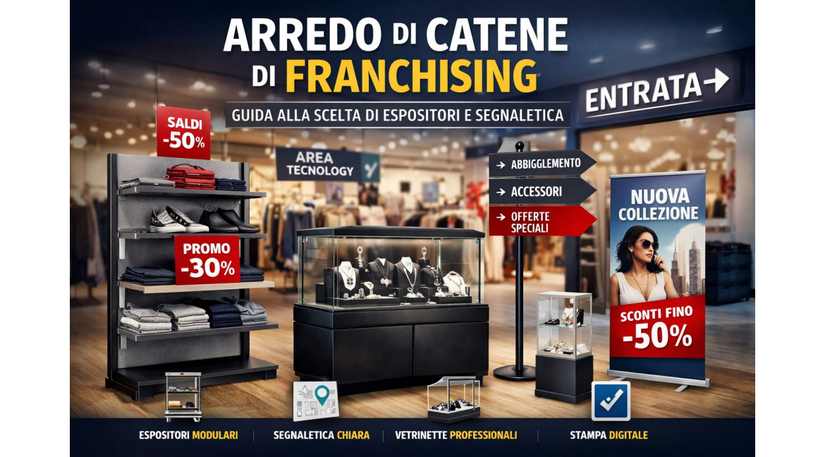 ARREDO CATENE DI FRANCHISING: GUIDA STRATEGICA ALLA SCELTA DI ESPOSITORI E SEGNALETICA 