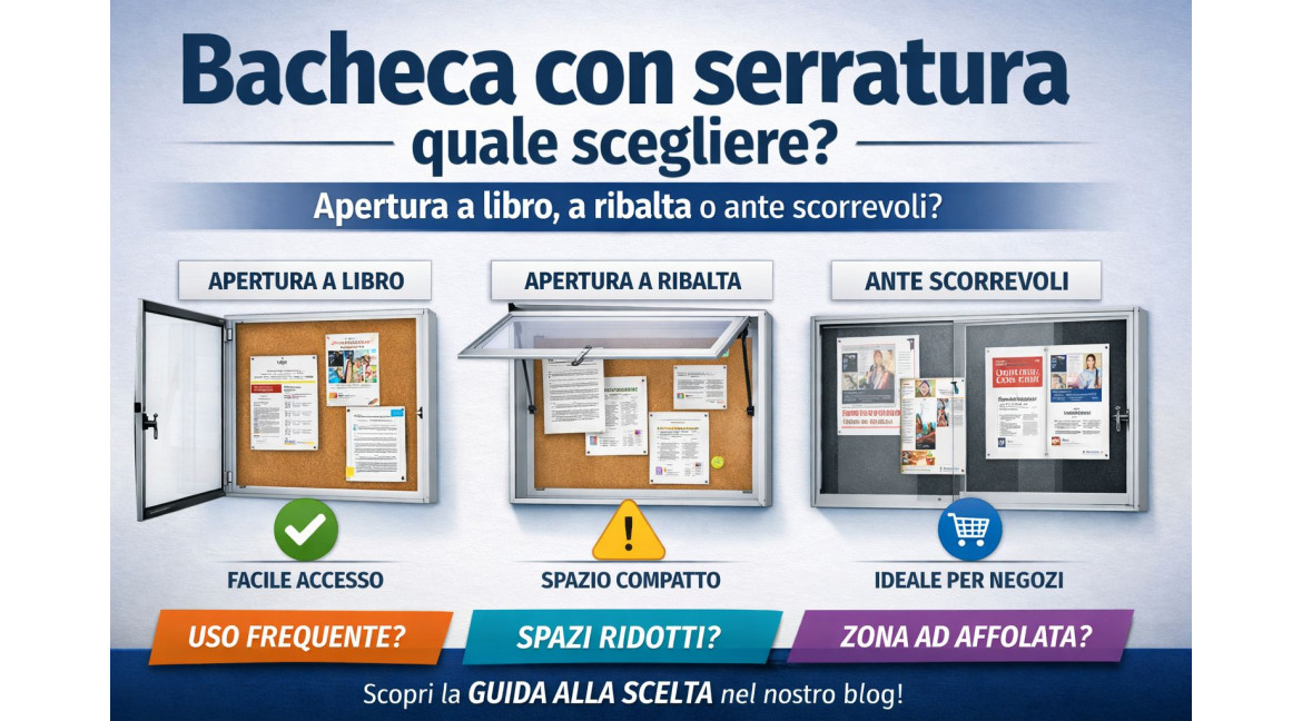 BACHECA CON SERRATURA: MEGLIO CON APERTURA A LIBRO, A RIBALTA O CON ANTE SCORREVOLI?