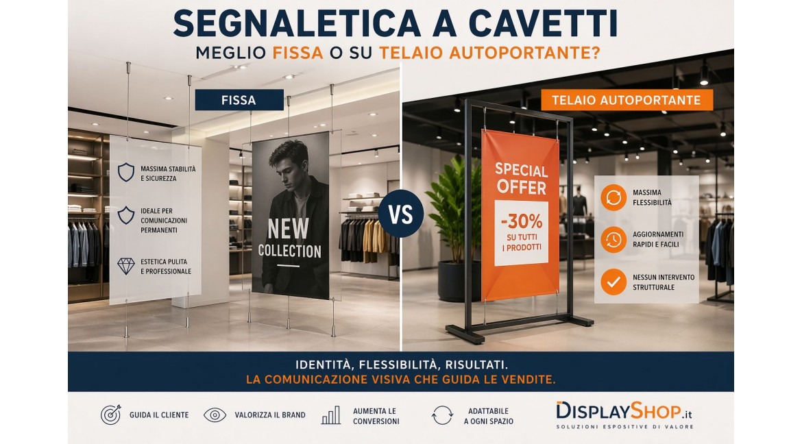 SEGNALETICA A CAVETTI: MEGLIO FISSA O SPOSTABILE SU TELAIO AUTOPORTANTE?