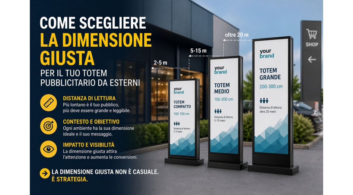 COME SCEGLIERE LA GIUSTA DIMENSIONE PER UN TOTEM PUBBLICITARIO DA ESTERNI - GUIDA STRATEGICA