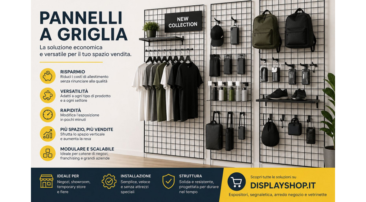 PERCHE' I PANNELLI A GRIGLIA SONO UNA SOLUZIONE VERSATILE ED ECONOMICA PER IL RETAIL