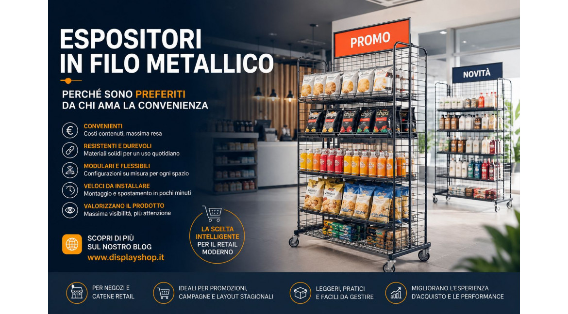 ESPOSITORI IN FILO METALLICO: PECHE' SONO AMATI DA CHI PREFERISCE LA CONVENIENZA