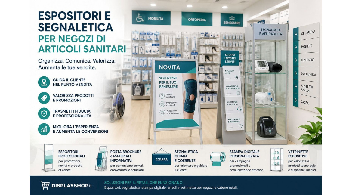 COME UTILIZZARE ESPOSITORI E SEGNALETICA IN UN NEGOZIO DI ARTICOLI SANITARI