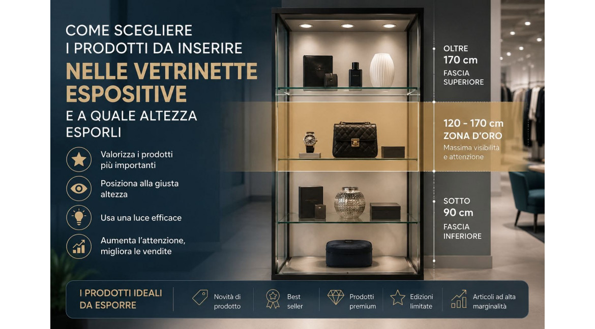 COME SCEGLIERE I PRODOTTI DA INSERIRE NELLE VETRINETTE ESPOSITIVE (E A CHE ALTEZZA ESPORLI)