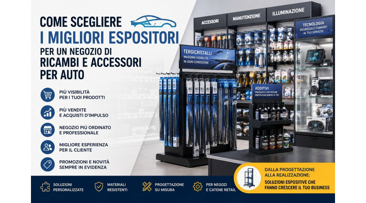 COME SCEGLIERE I MIGLIORI ESPOSITORI PER UN NEGOZIO DI RICAMBI E ACCESSORI PER AUTO