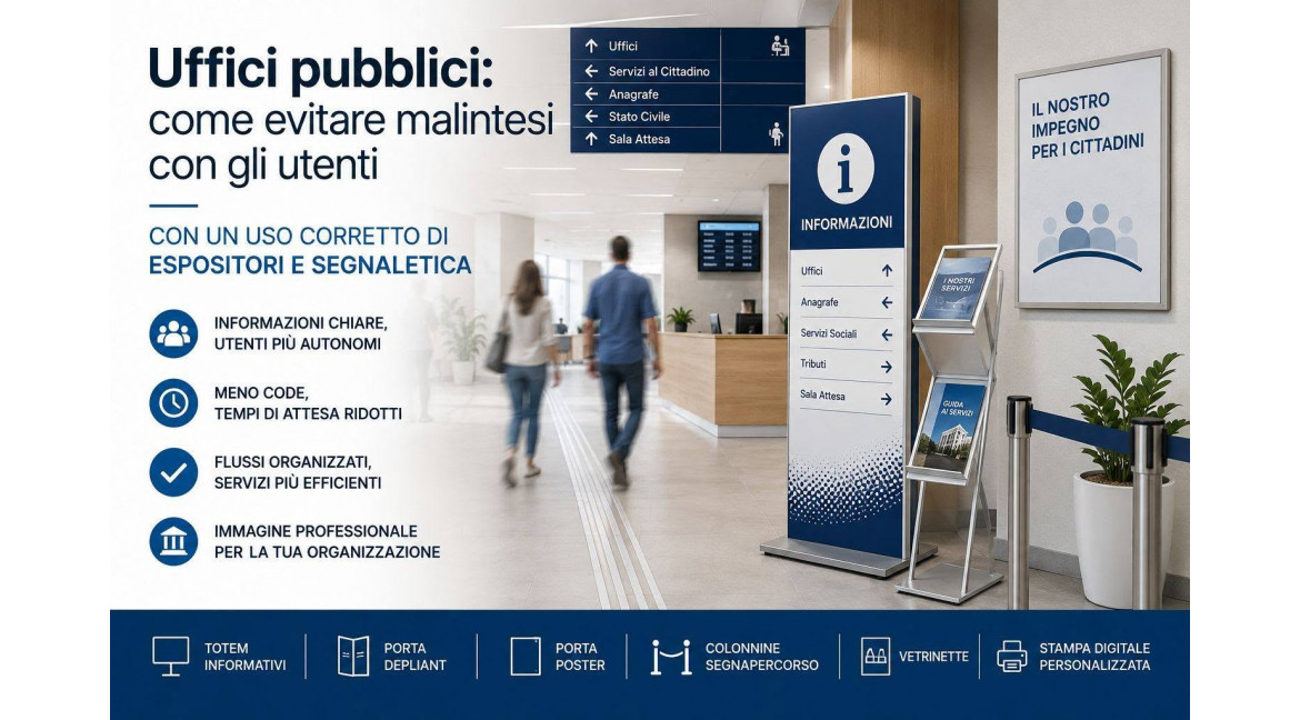 UFFICI PUBBLICI: COME EVITARE MALINTESI CON GLI UTENTI GRAZIE A ESPOSITORI E SEGNALETICA PROFESSIONALE
