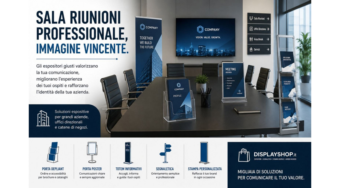 QUALI ESPOSITORI SCEGLIERE NELL'ALLESTIMENTO DELLA SALA RIUNIONI DI UNA GRANDE AZIENDA