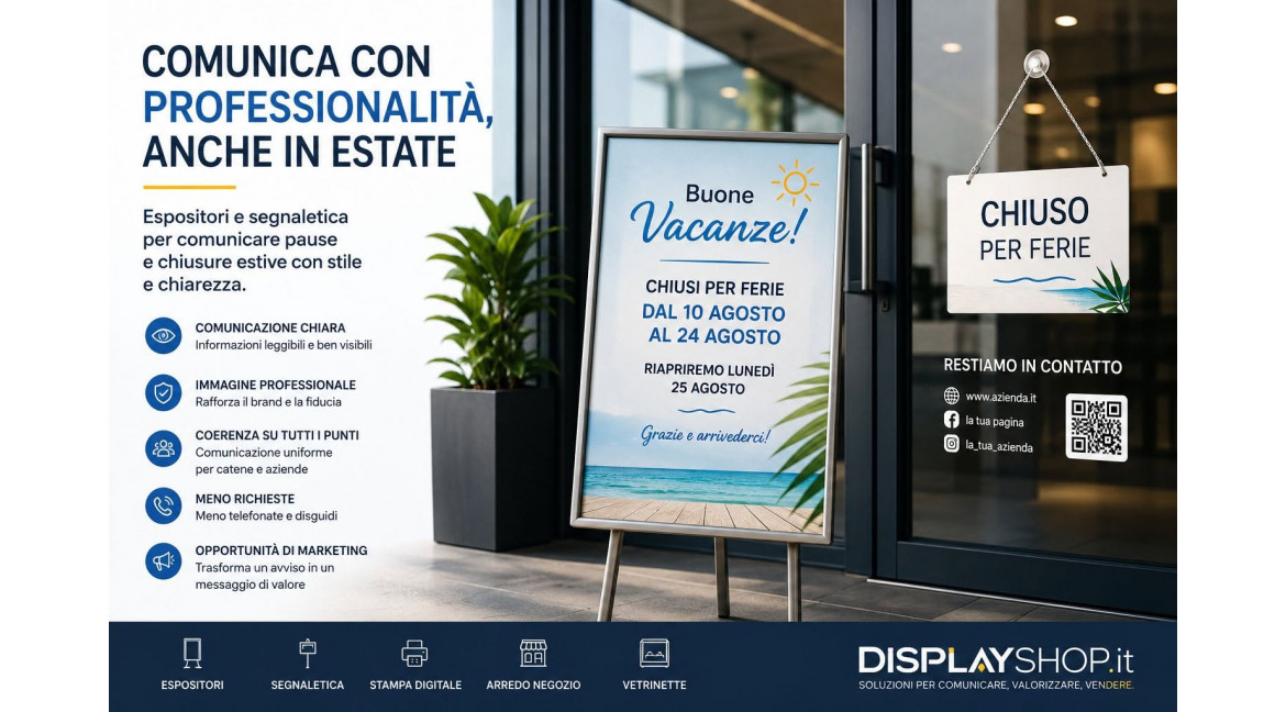 COME COMUNICARE PAUSE E CHIUSURE ESTIVE UTILIZZANDO ESPOSITORI E SEGNALETICA