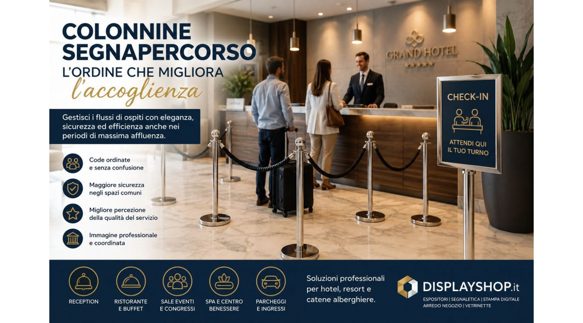 COME UTILIZZARE LE COLONNINE SEGNAPERCORSO IN HOTEL PER GESTIRE LA CLIENTELA NEI PERIODI DI MASSIMA AFFLUENZA