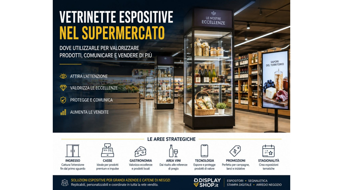 DOVE UTILIZZARE LE VETRINETTE ESPOSITIVE ALL'INTERNO DI UN SUPERMERCATO