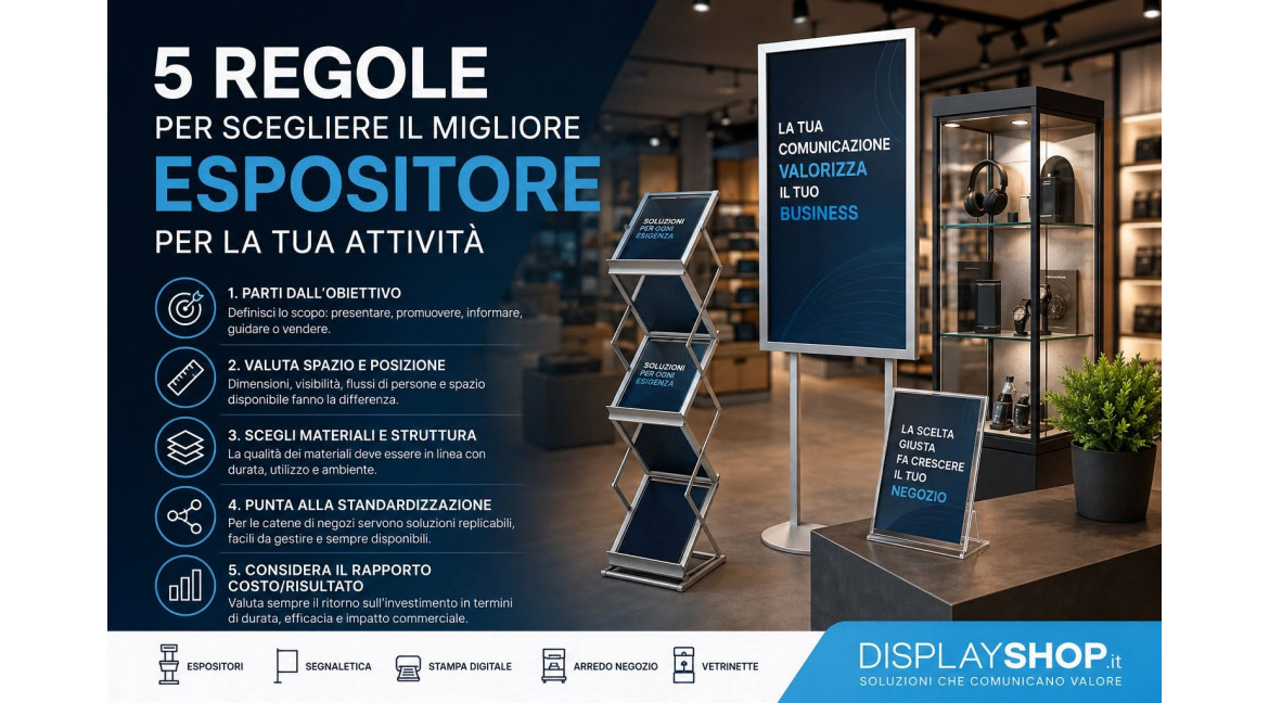 5 REGOLE PER SCEGLIERE IL MIGLIORE ESPOSITORE PER LA TUA ATTIVITA'