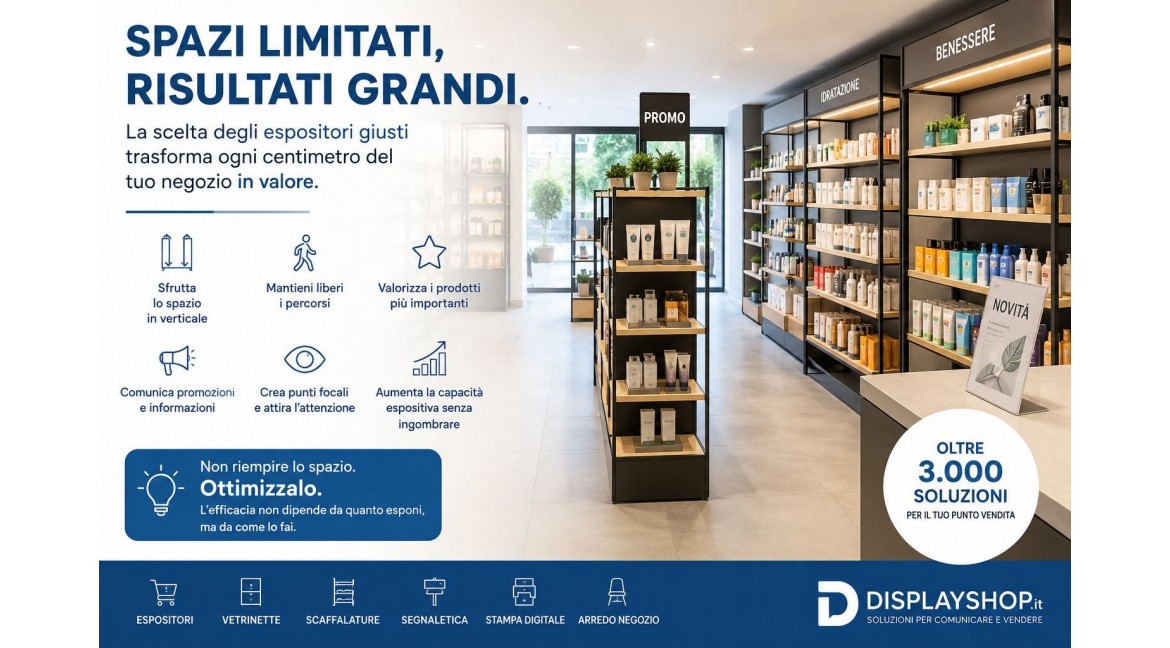 COME OTTIMIZZARE GLI SPAZI LIMITATI DEL TUO NEGOZIO CON LA CORRETTA SCELTA DEGLI ESPOSITORI