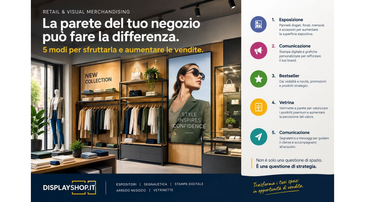 5 IDEE PER SFRUTTARE LA PARETE DEL TUO NEGOZIO 