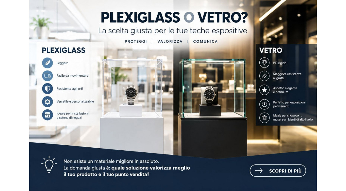 PLEXIGLASS O VETRO: QUALE MATERIALE SCEGLIERE PER TECHE ESPOSITIVE